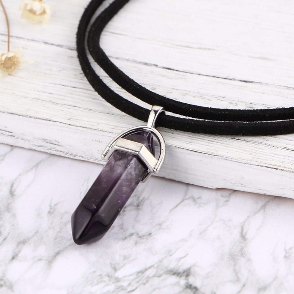 SOLD! Purple Leather Cord Crystal Necklace
